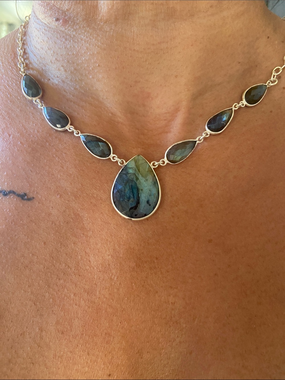 Labradorite Teardrop Sterling Necklace - Blue-Green